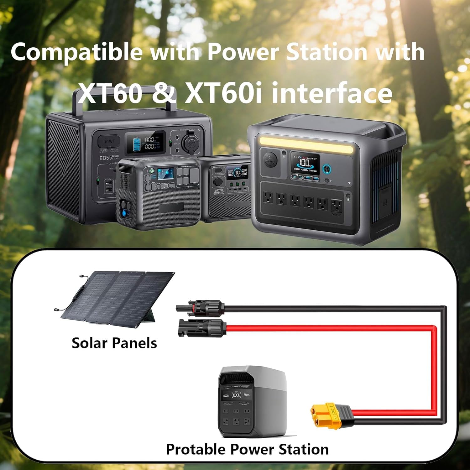 Amazon.com: iHaospace XT60 Adapter to Solar Connector Cable 12AWG
